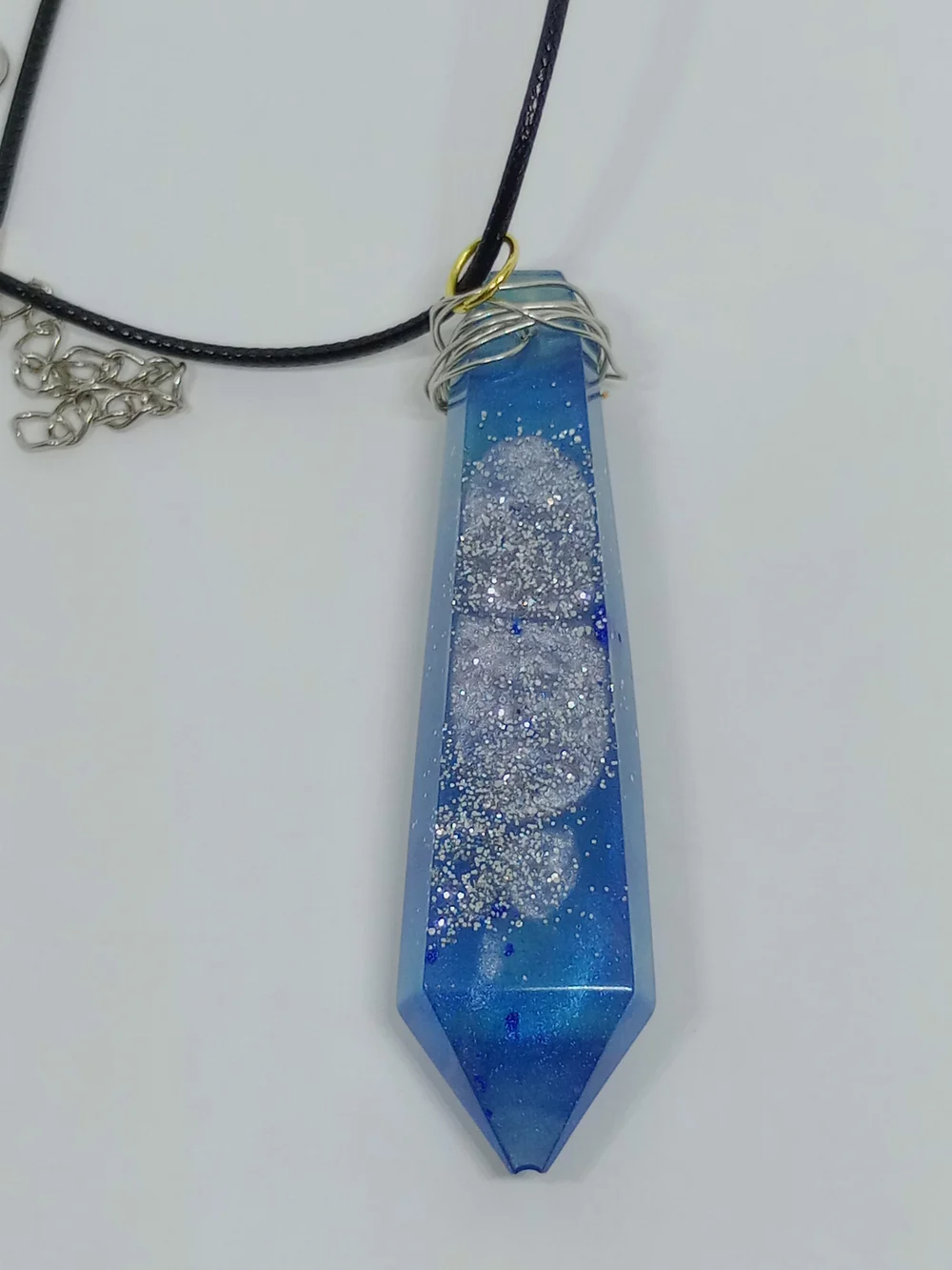 Blue Crystal Point Pendant Necklace -